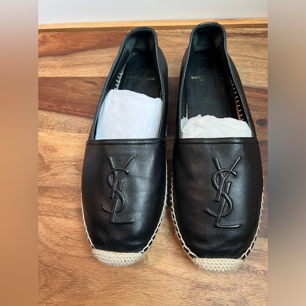 Saint Laurent (YSL) Logo Espadrille Flat, size 37 1/2